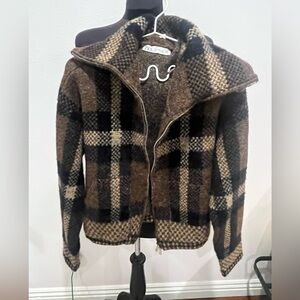 Zara Black and Brown Plaid Teddy Jacket